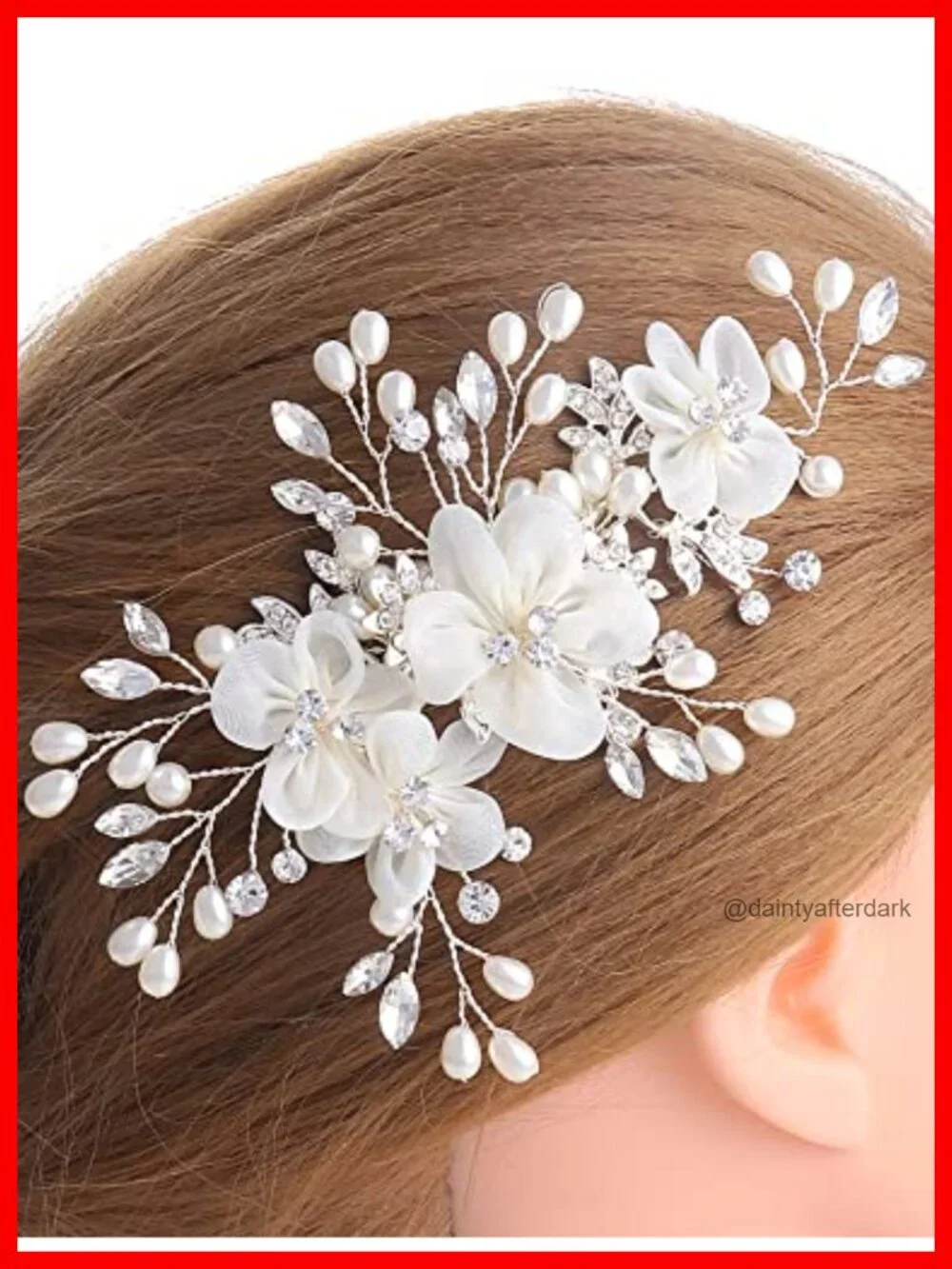 Handcrafted Wedding Hair Comb with Mesh Flowers and Rhinestones